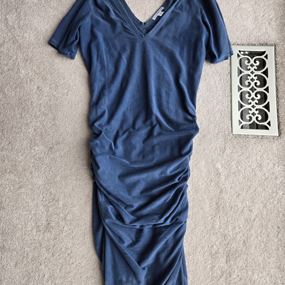 Blue V-Neck Ruched Dress JAMES PERSE Size 2